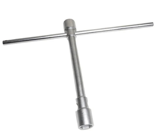 Clé de roue en T chromée à douilles 6 pans fixe