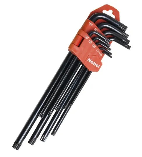 Jeu de clés Torx longues avec trou central T10 à T50 noir
