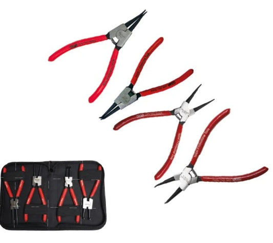 Jeu de 4 pinces circlips 180 mm – bec droit et bec coudé – chrome vanadium avec gaines PVC
