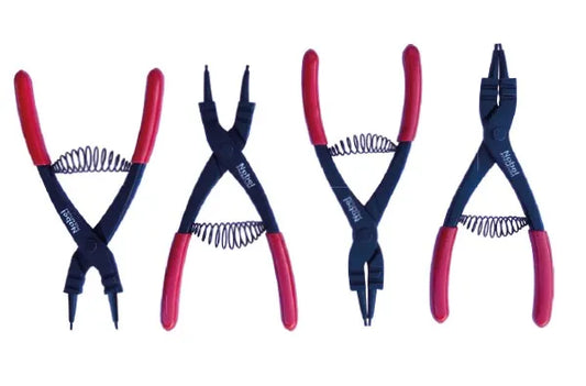 Jeu de pinces circlips Premium 4 pièces 180 mm en chrome vanadium avec poignées PVC, bec droit et bec coudé

